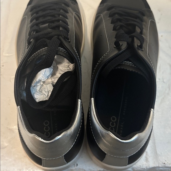 NWB Ecco Black Pure Silver Street Lite Lace Up Shoes Size 40 Made in Portugal - Picture 4 of 8